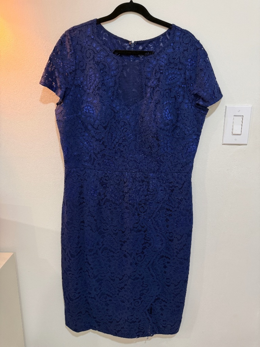JS Collection Royal Blue Lace Formal Dress, Mesh cleavage, Size US 16